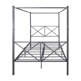 Metal Canopy Bed Frame, Platform Bed Frame With X Shaped Frame Full Black
