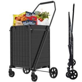 Shopping Cart With Shelf,Grocery Cart On Wheels, Foldable Utility Shopping Carts With Double Basket And 360 Rolling Swivel Wheels For Groceries Laundr
