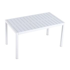 55 Inch White Modern Long Table - Indoor Outdoor Multi-Purpose Dining Table, Patio Table, Garden Table - Lightweight PP Tabletop With Metal Legs For K