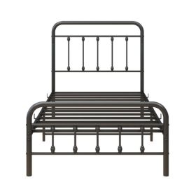 Metal Platform Bed Frame, Victorian Style HeadboardFootboard  Under Bed Storage  No Box Spring Needed Twin Size Black