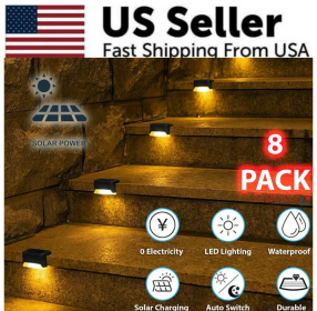 8 Pack New Solar Deck Lights Outdoor Waterproof LED Steps Lamps For Stairs Fence