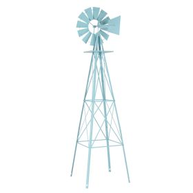 8ft Light Blue Ribbon Wind Vane, 4-pod Standing Iron Windmill