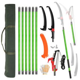26ft Green Manual Pole Saw Spiral Splicing With Portable Bag Tree Trimmer