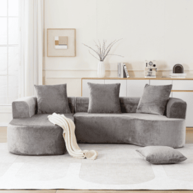 Modular Sectional Sofa With L-Shape Chaise,Cloud Sectional Modern Sleeper Couch With Deep Seat,Sponge Compression Sofas No Assembly Required   Grey-Co