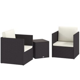 Outsunny 3 Piece Patio Furniture Set with Washable Cushions, Adjustable Feet, and Glass Coffee Table for Garden, Balcony, Brown
