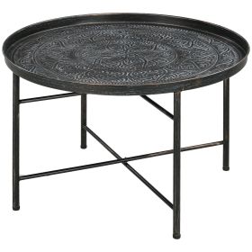HOMCOM Cafe Table for Living Room, 24" Round Center Table with Hammered Tray Top and Metal Frame for Bedroom, Pewter
