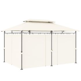 Outsunny 10' x 13' Double Roof Patio Gazebo, Outdoor Gazebo with Curtains, for Garden, Lawn, Backyard and Deck, Cream White