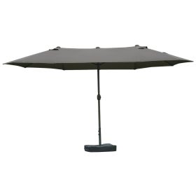 Outsunny 15ft Dark Gray Rectangular Market Umbrella Double-Sided Sun Shield Easy Crank with Base for Deck Pool