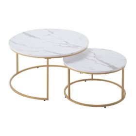 VEVOR Nesting Coffee Table Set of 2, 31.5 in Round Coffee Table, Nesting Tables for Small Place, Vintage End Side Tables Night Stand with Metal F