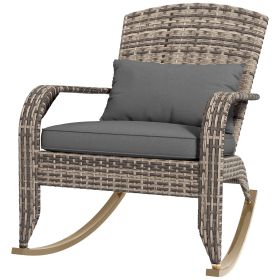 Outsunny Adirondack Rocking Chair Outdoor Wicker High Back Seat Cushion Pillow Porch Balcony Gray