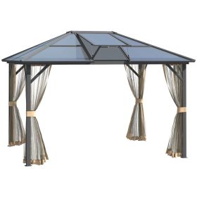 Outsunny Polycarbonate Paradise: 12x10 Hardtop Gazebo with Aluminum Frame in Grey