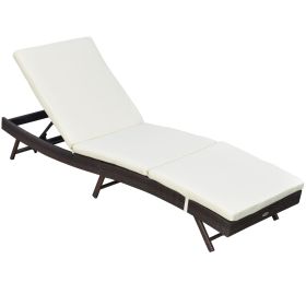 Outsunny Outdoor Wicker Lounge Chair, PE Rattan, Adjustable Backrest, Comfortable Cushion for Poolside Sun Tanning, White