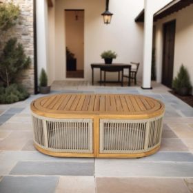 Direct Wicker 47.3" Outdoor Oval Coffee Table with Woven Rope Design-Light Teak