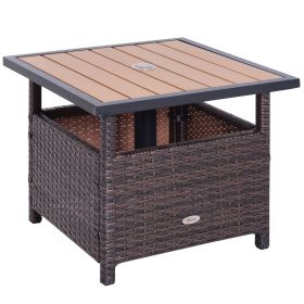 Outsunny Rattan Wicker Outdoor Accent Table with Patio Umbrella Hole, Convenient for Garden