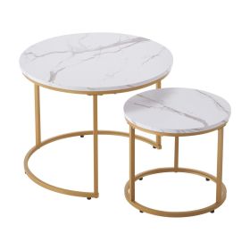 VEVOR Nesting Coffee Table Set of 2, 23.6 in Round Coffee Table, Nesting Tables for Small Place, Vintage End Side Tables Night Stand with Metal F