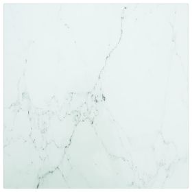 Table Top White 11.8"x11.8" 0.2" Tempered Glass with Marble Design