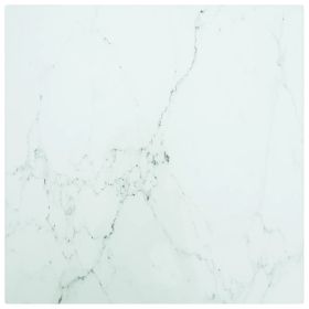 Table Top White 15.7"x15.7" 0.2" Tempered Glass with Marble Design