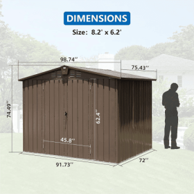 Outdoor Storage Shed 8.2' X 6.2', Metal Steel Utility Tool Shed Storage House With Double Lockable Doors &Air Vents For Backyard Patio Garden Lawn Bro