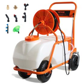 VEVOR Battery Powered Lawn Sprayer On Wheel, 0-90 PSI Adjustable Pressure, 15 Gallon Tank, Cart Sprayer With 8 Nozzles And 2 Wands, 12V 12Ah Battery,