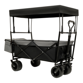 480Lbs Collapsible Wagon With Canopy,Wagon Stroller With 7 All-Terrain Wheels, Lightweight Foldable Wagon, Large Capacity For Camping, Shopping, Sport (Color: Black)