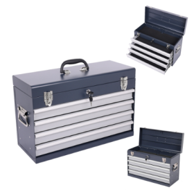 Heavy Duty Metal Tool Box, 21-inch, Portable Metal Tool Box With 4 Drawers, Small Tool Chest With EVA Liners, Ball Bearing Slide Drawers Locking & Pow (Option: Antique Grey)