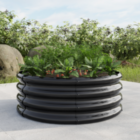32.08x11.4 Tall Round Raised Garedn Bed,Metal Raised Beds For Vegetables, Outdoor Garden Raised Planter Box, Patio Planter Raised Beds For Flowers, He (Color: Black)