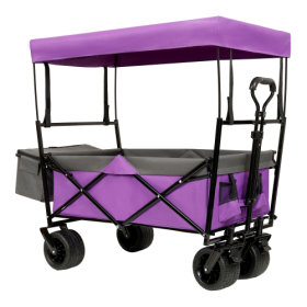 480Lbs Collapsible Wagon With Canopy,Wagon Stroller With 7 All-Terrain Wheels, Lightweight Foldable Wagon, Large Capacity For Camping, Shopping, Sport (Color: PURPLE)