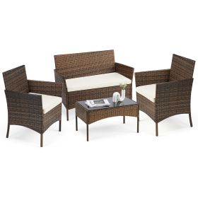 Patio Furniture Set 4 Pieces, Outdoor Furniture With Glass Table, Weaving Wicker Rattan Patio Chairs For Garden, Terrace, Porch, Lawns (Option: Set of four BN)