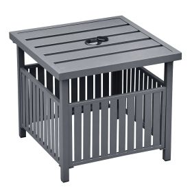 Patio Steel Bistro Dining Table with Umbrella Hole;  Outdoor Leisure Coffee Table;  Square Umbrella Table for Porch; Backyard; Garden;  Black (Color: Black)